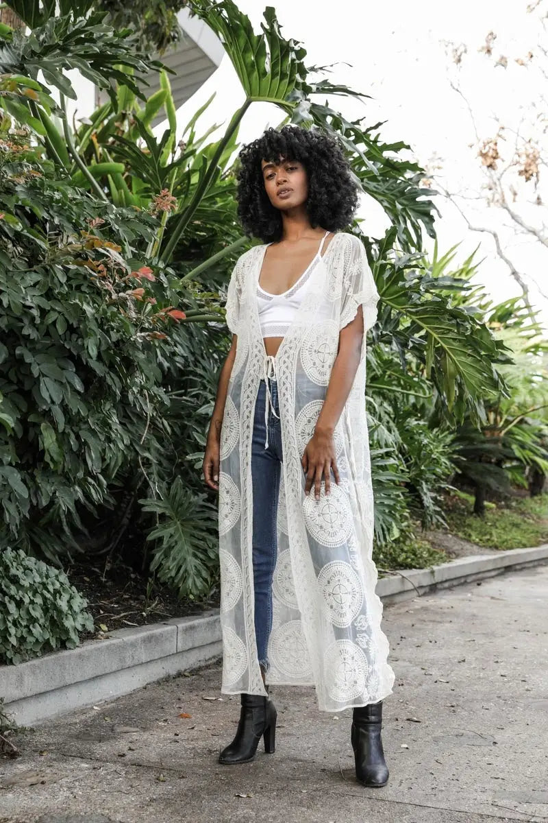 Mandala Lace Longline Duster Kimono