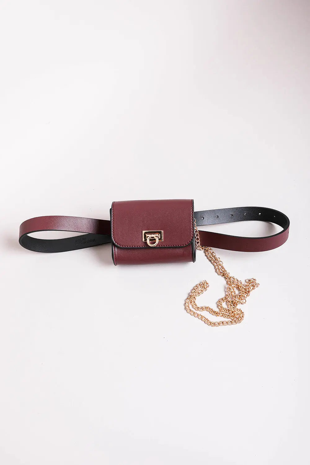 Mini Faux Leather Belt Bag with Gold Chain