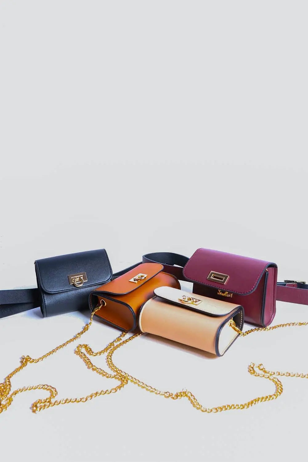 Mini Faux Leather Belt Bag with Gold Chain