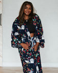 Navy Tropical Birds Tie Front Kimono