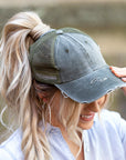 Distressed Messy Bun Hat Cap