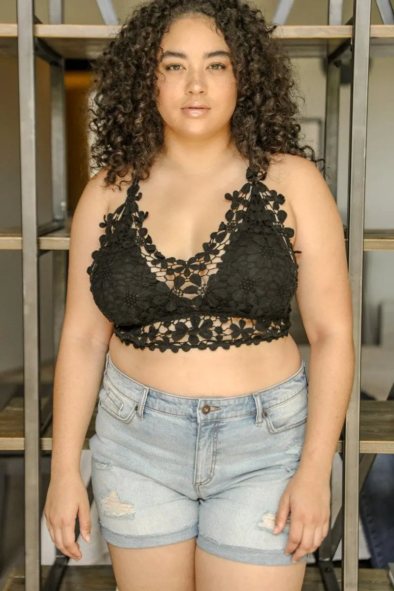 Plus Size Daisy Crochet Longline Bralette