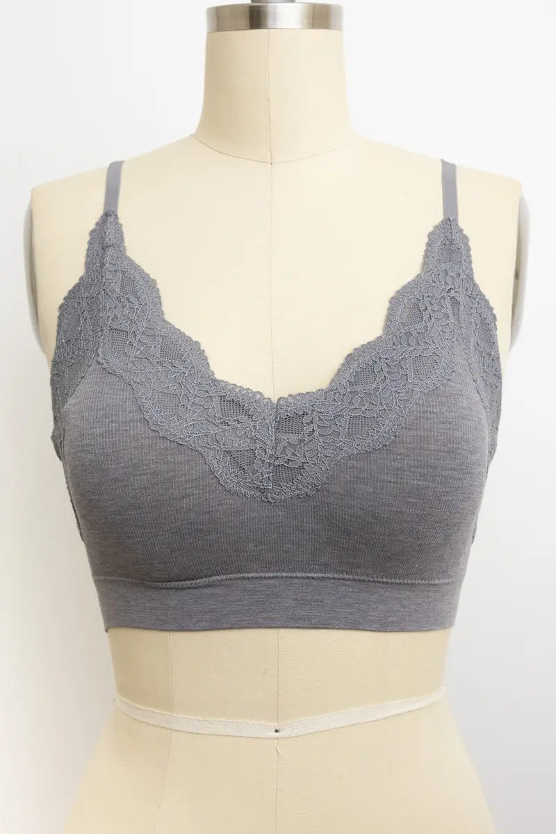 Lace Trim Ribbed Bralette
