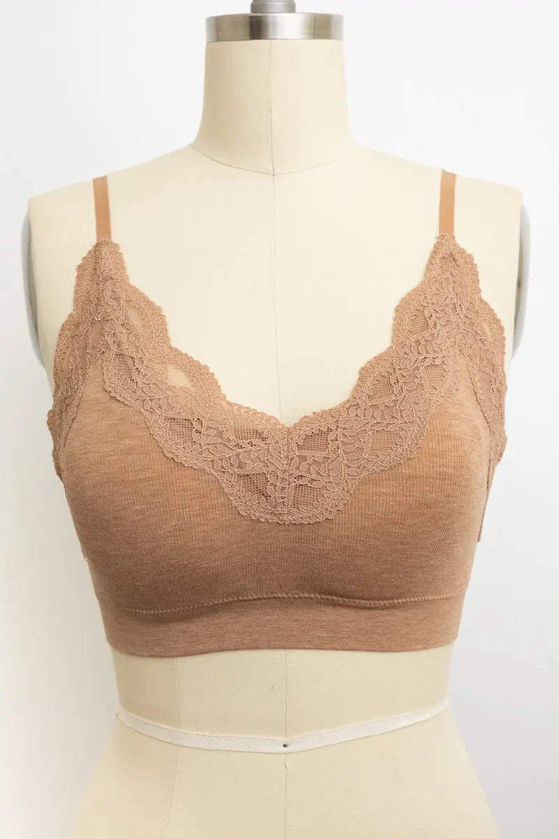 Lace Trim Ribbed Bralette