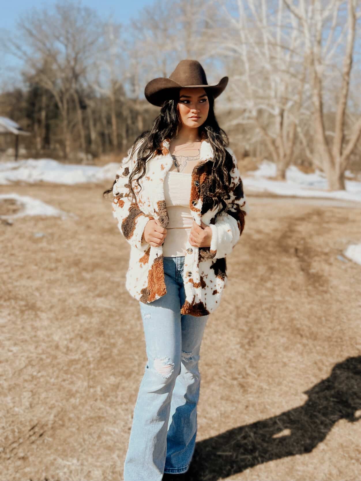 Miss Sparkling | Cow Print Sherpa Jacket