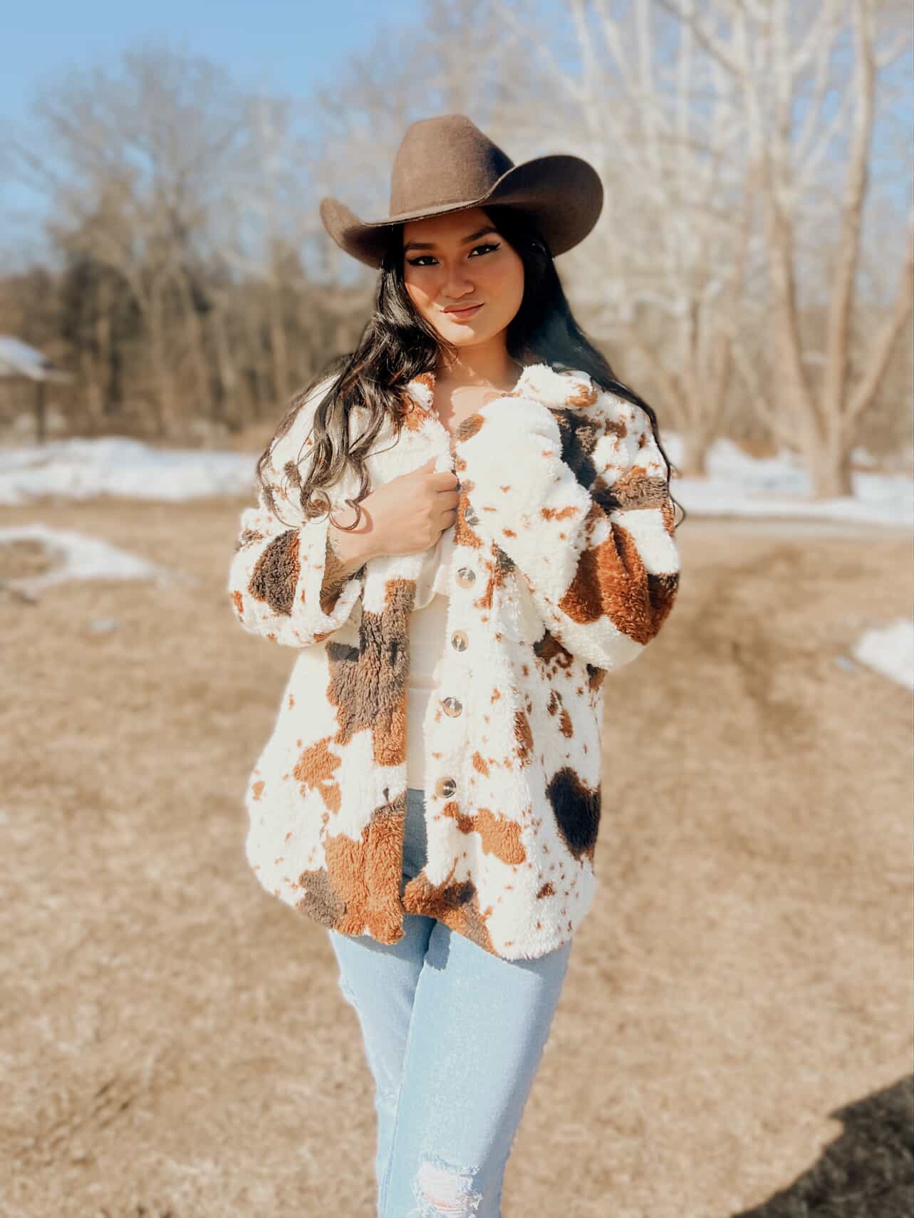 Miss Sparkling | Cow Print Sherpa Jacket