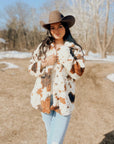 Miss Sparkling | Cow Print Sherpa Jacket