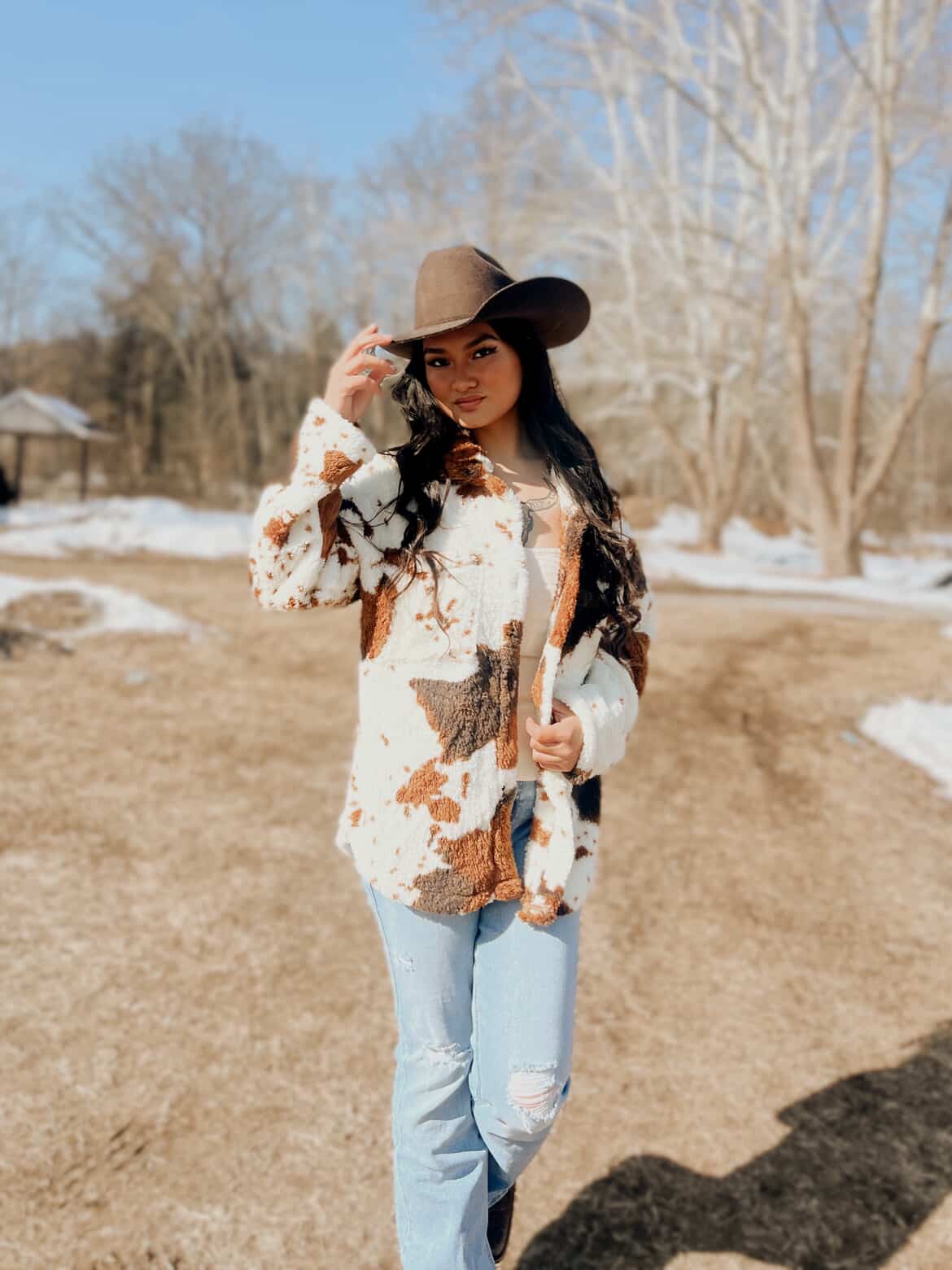 Miss Sparkling | Cow Print Sherpa Jacket