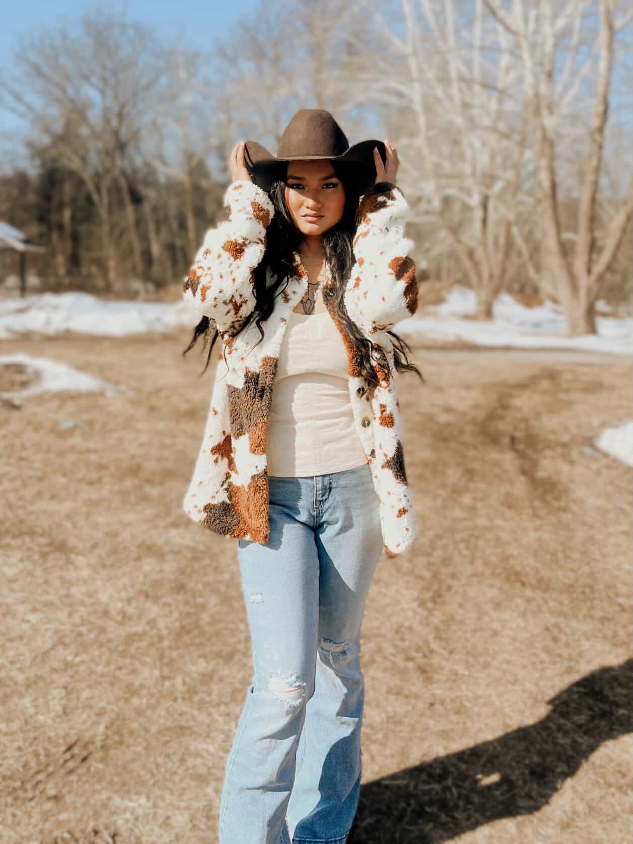 Miss Sparkling | Cow Print Sherpa Jacket