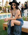 Cochella Bohemian Rhapsody Fringe Denim Skirt