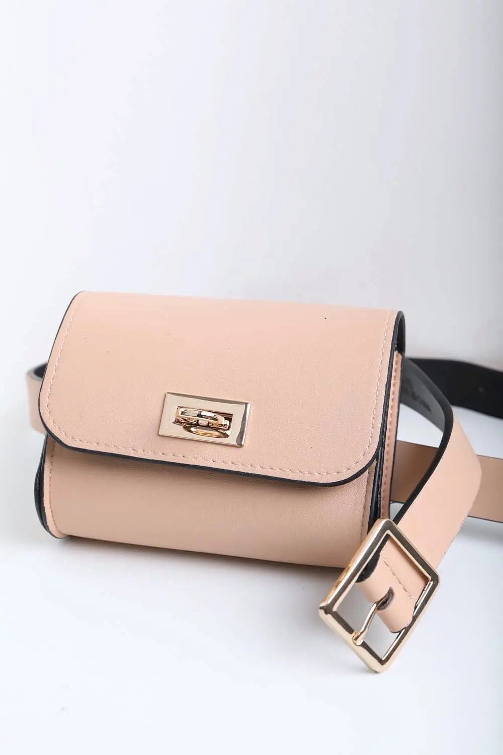 Mini Faux Leather Belt Bag with Gold Chain