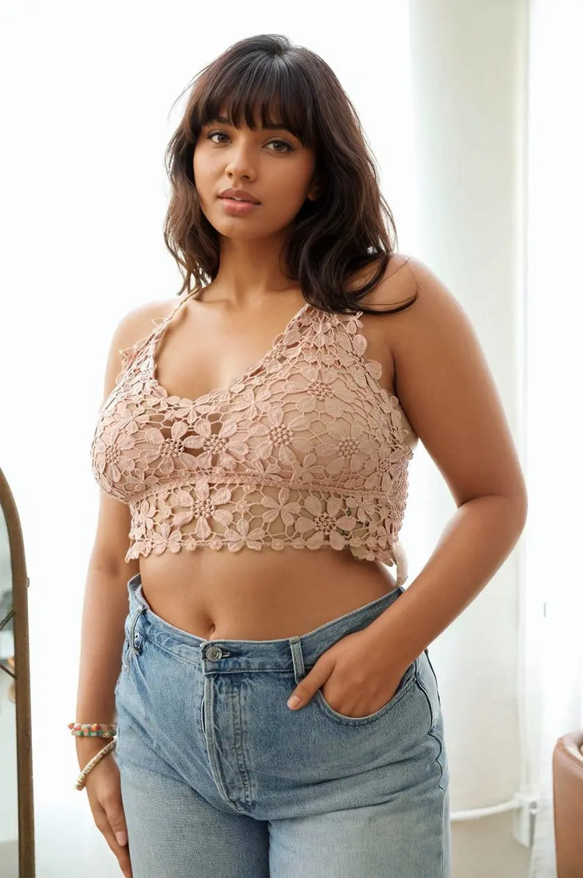 Plus Size Daisy Crochet Longline Bralette