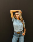 The Original, Viral Boot Stitch Western Graphic Tee - Blue