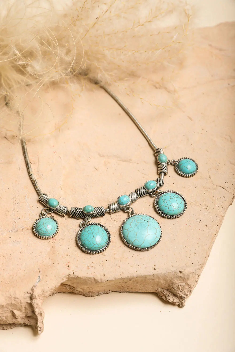 Turquoise Stone Look Charm Necklace