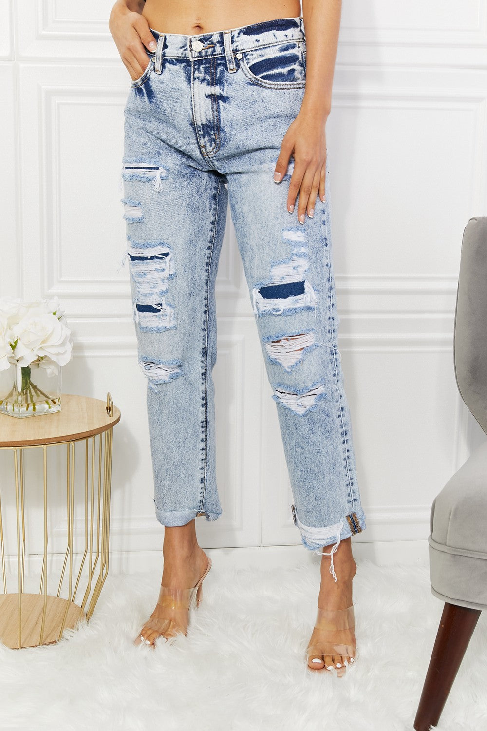 Kancan Kendra High Rise Distressed Straight Jeans - Online Only