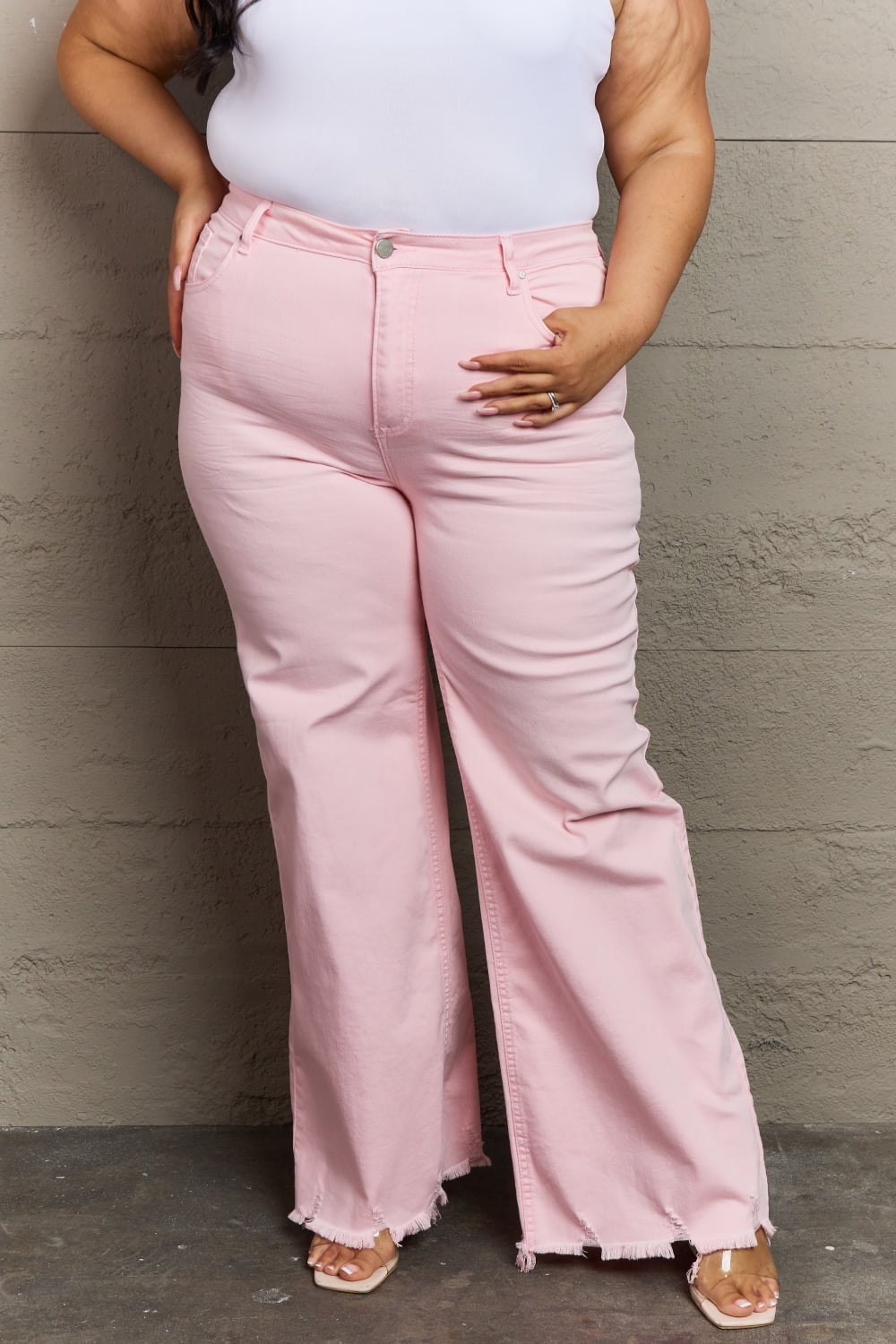 RISEN Raelene High Waist Wide Leg Jeans in Light Pink - Online Only