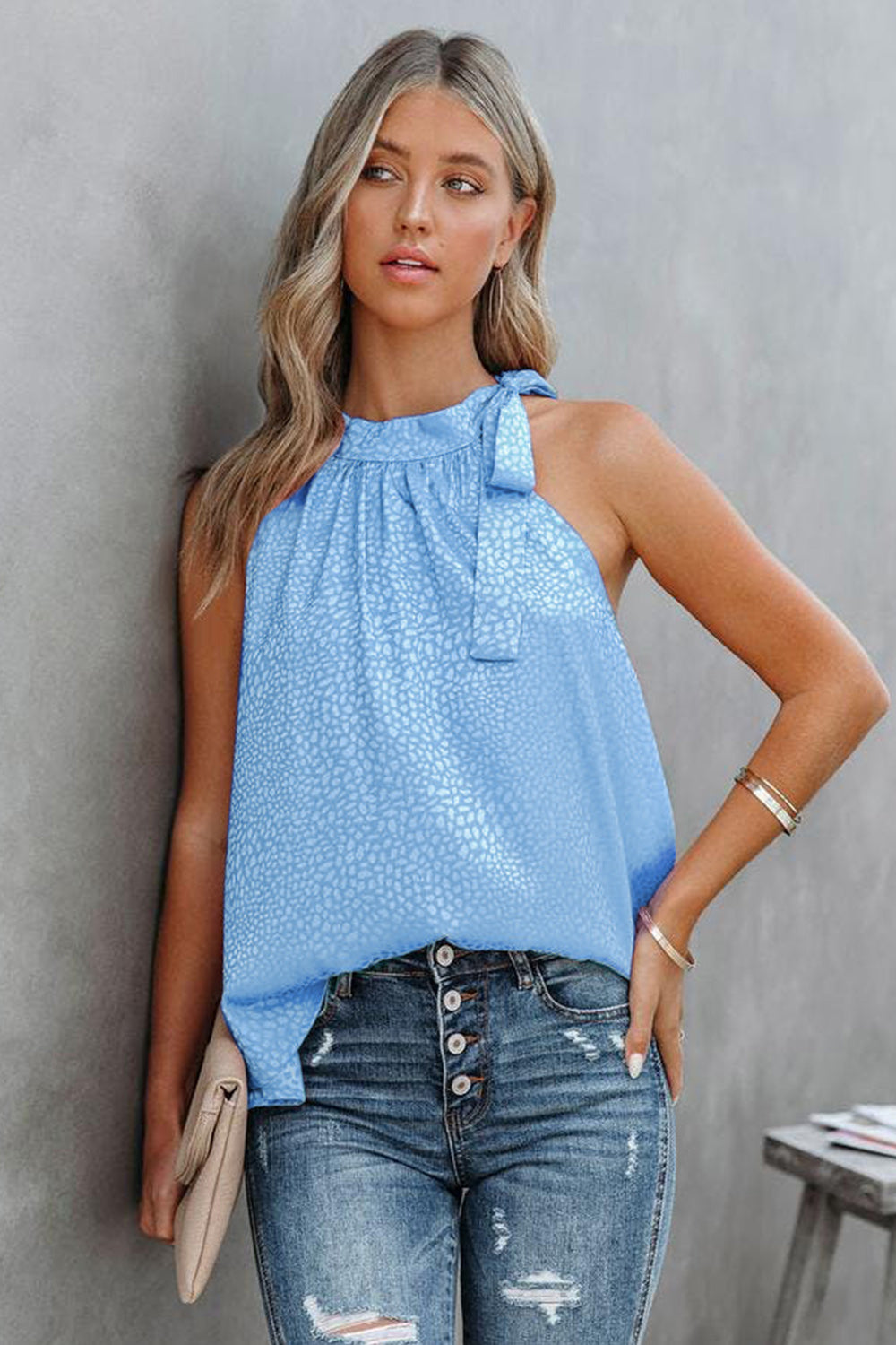 Printed Tied Grecian Neck Tank - Online Only