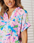 Double Take Floral Notched Neck Short Sleeve Top