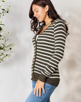 Zenana Full Size Striped Snap Down Cardigan