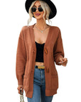 Toggle Closure Ribbed Trim Dropped Shoulder Cardigan - Online Only
