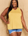 Doublju Talk To Me Full Size Striped Sleeveless V-Neck Top - Online Only