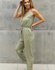 ODDI Textured Woven Jumpsuit in Sage - Online Only