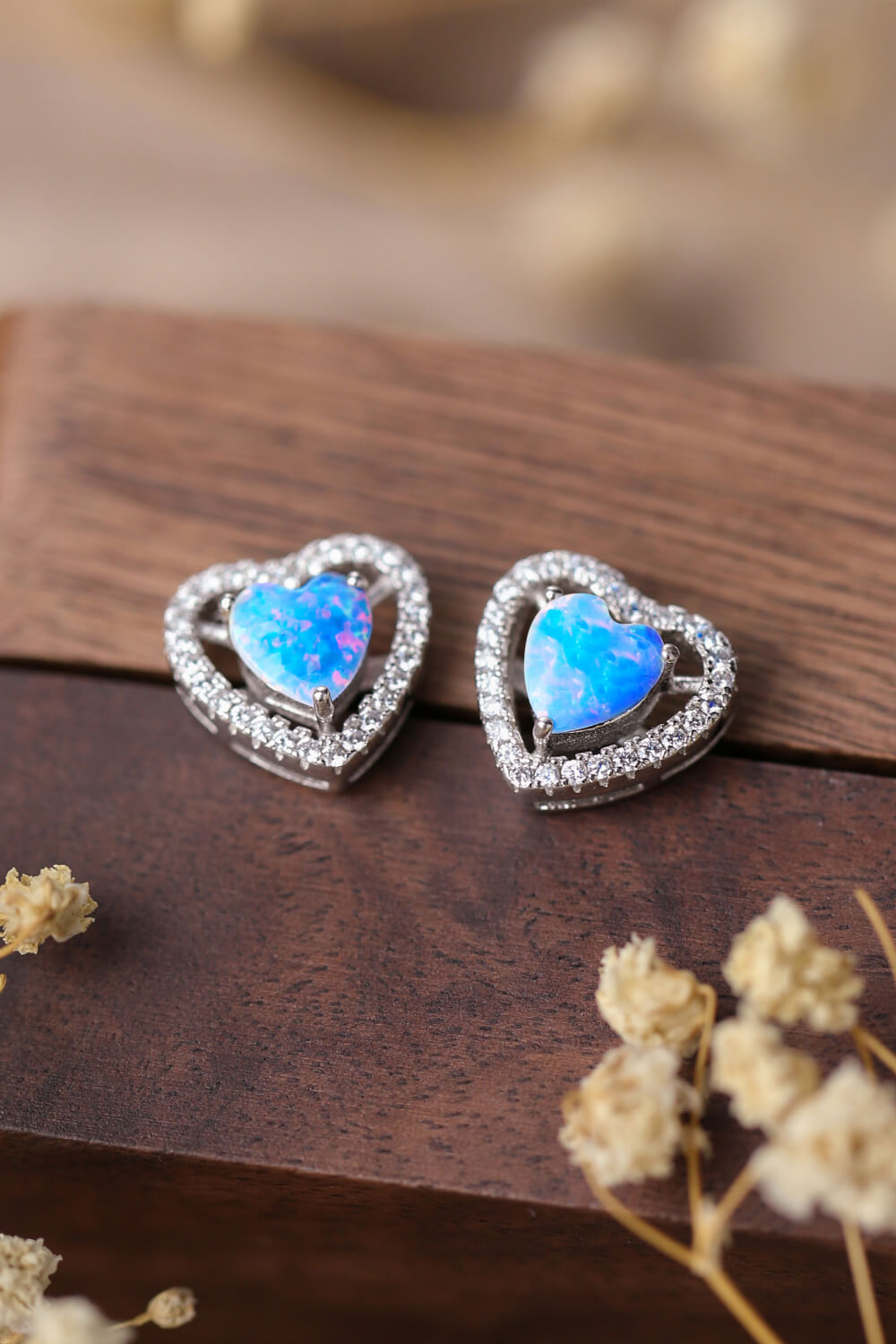 925 Sterling Silver Opal Heart Stud Earrings - Online Only
