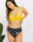 Tie Back Crisscross Bikini and Printed Swim Bottoms Set - Online Only