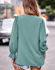 Swiss Dot Notched Neck Flounce Sleeve Blouse - Online Only