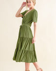 And The Why Soft Short Sleeve Tiered Midi Dress