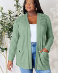 Basic Bae Full Size Ribbed Open Front Cardigan with Pockets