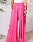 Double Take Full Size Smocked Wide Waistband Wide Leg Pants