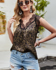 Leopard Spliced Lace Scalloped Tank - Online Only