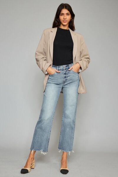 Kancan High Waist Raw Hem Cropped Wide Leg Jeans