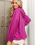 BiBi Brushed Checker Drawstring Long Sleeve Hoodie