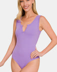 Zenana Microfiber Notched Sleeveless Bodysuit