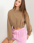 HYFVE Round Neck Long Sleeve Cropped Sweatshirt