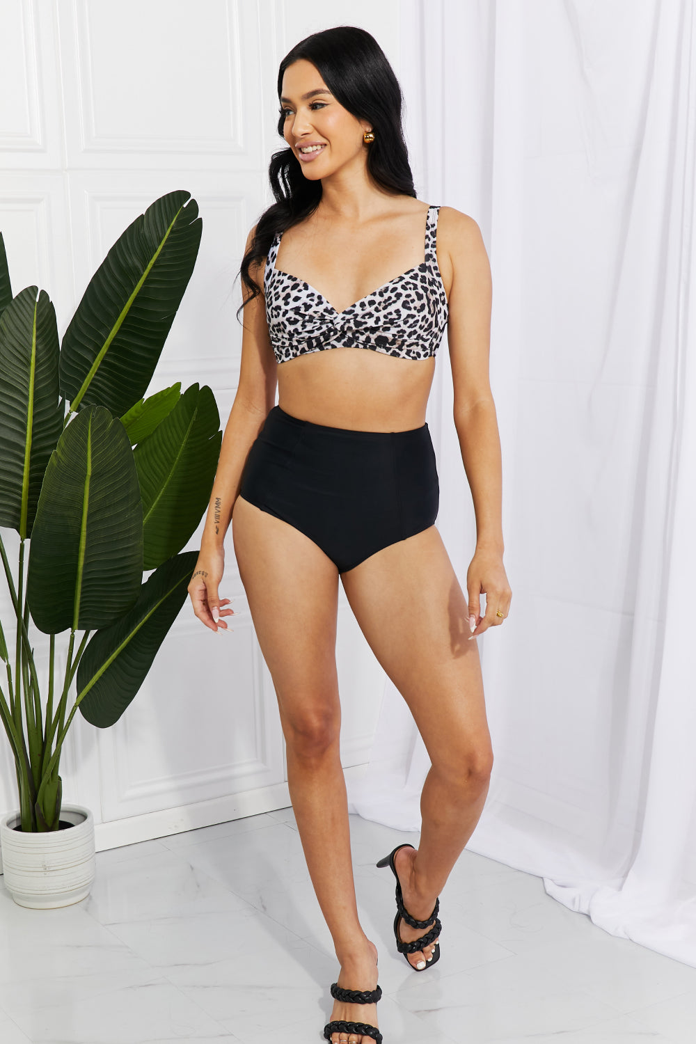 Marina West Swim Take A Dip Twist High-Rise Bikini in Leopard - Online Only