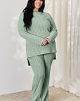 Basic Bae Full Size Ribbed High-Low Top and Wide Leg Pants Set