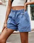 Buttoned Denim Shorts with Pocket - Online Only