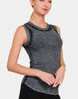 Zenana Washed Ribbed Round Neck Slim Tank