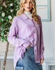 Veveret Raw Hem Button Up Long Sleeve Shirt