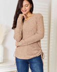 Double Take Drawstring Ribbed Long Sleeve T-Shirt