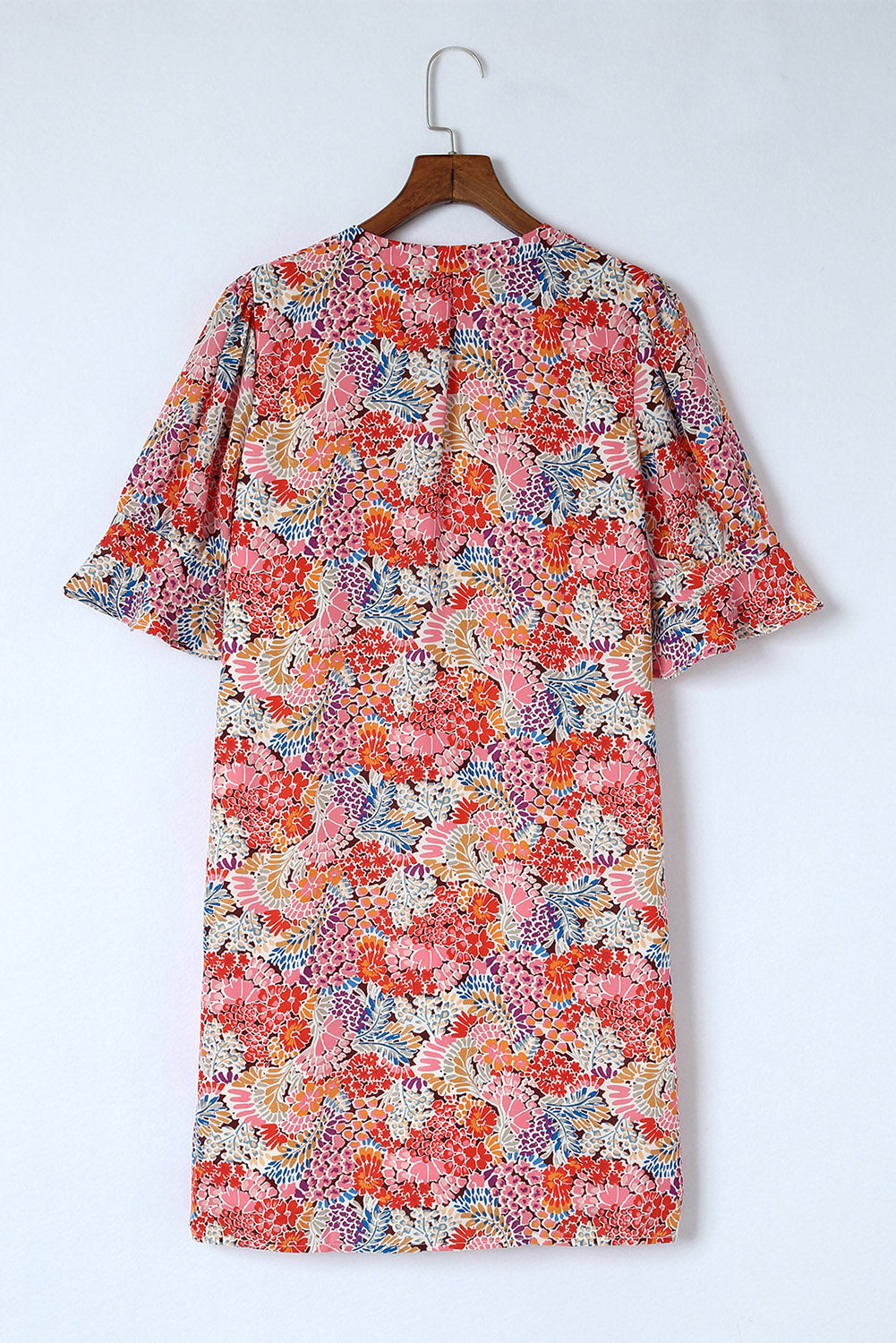 Floral Notched Neck Flounce Sleeve Shift Dress - Online Only