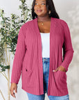 Basic Bae Full Size Ribbed Open Front Cardigan with Pockets