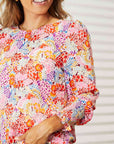 Double Take Floral Print Long Puff Sleeve Blouse