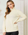 Heimish Full Size Long Sleeve Turtleneck Sweater with Side Slit