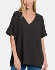 Zenana Full Size V-Neck Short Sleeve Top