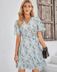 Floral Short Sleeve Ruffle Hem Dress - Online Only
