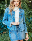 Veveret Button Up Raw Hem Denim Jacket